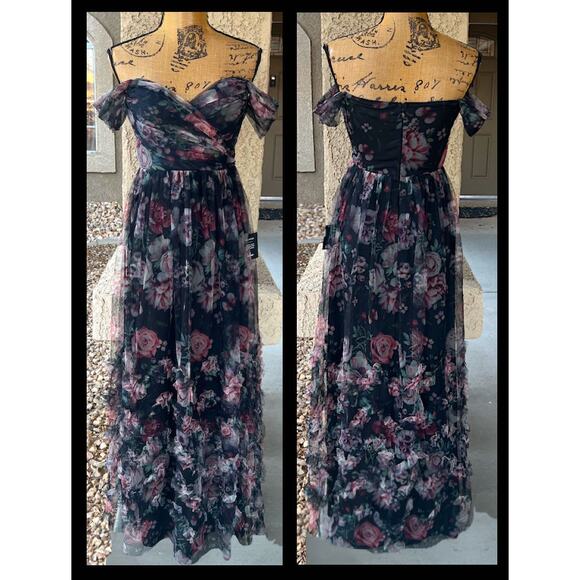 Lulus Ideal Beauty Black Floral Mesh off-the-Shoulder Maxi Dress Size XL - Picture 5 of 8